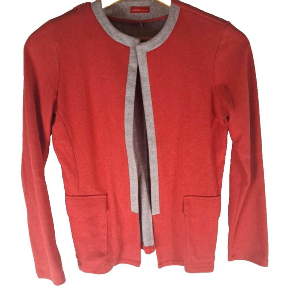 Womens Altea Cardigan Knit Jacket Top Button Red Gray Stretch Pockets Italy S